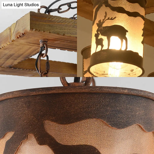Vintage Cylinder Island Chandelier With Metal And Fabric Shade - 3/5/6 Lights Rustic Hanging Lamp