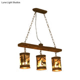 Vintage Cylinder Island Chandelier With Metal And Fabric Shade - 3/5/6 Lights Rustic Hanging Lamp