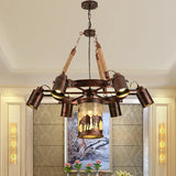 Vintage Cylinder Metal Chandelier - 4/7 Light Pendant In Weathered Copper For Dining Room Lighting