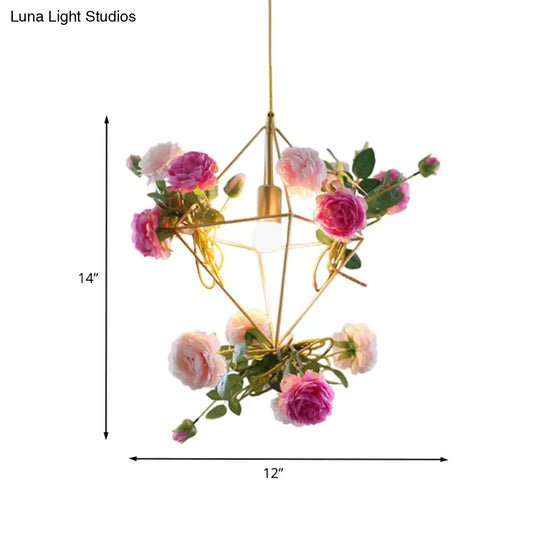Vintage Diamond Cage Pendant Light Kit - 14’/18’ H 1-Light Metal Hanging Lamp In Gold With Faux