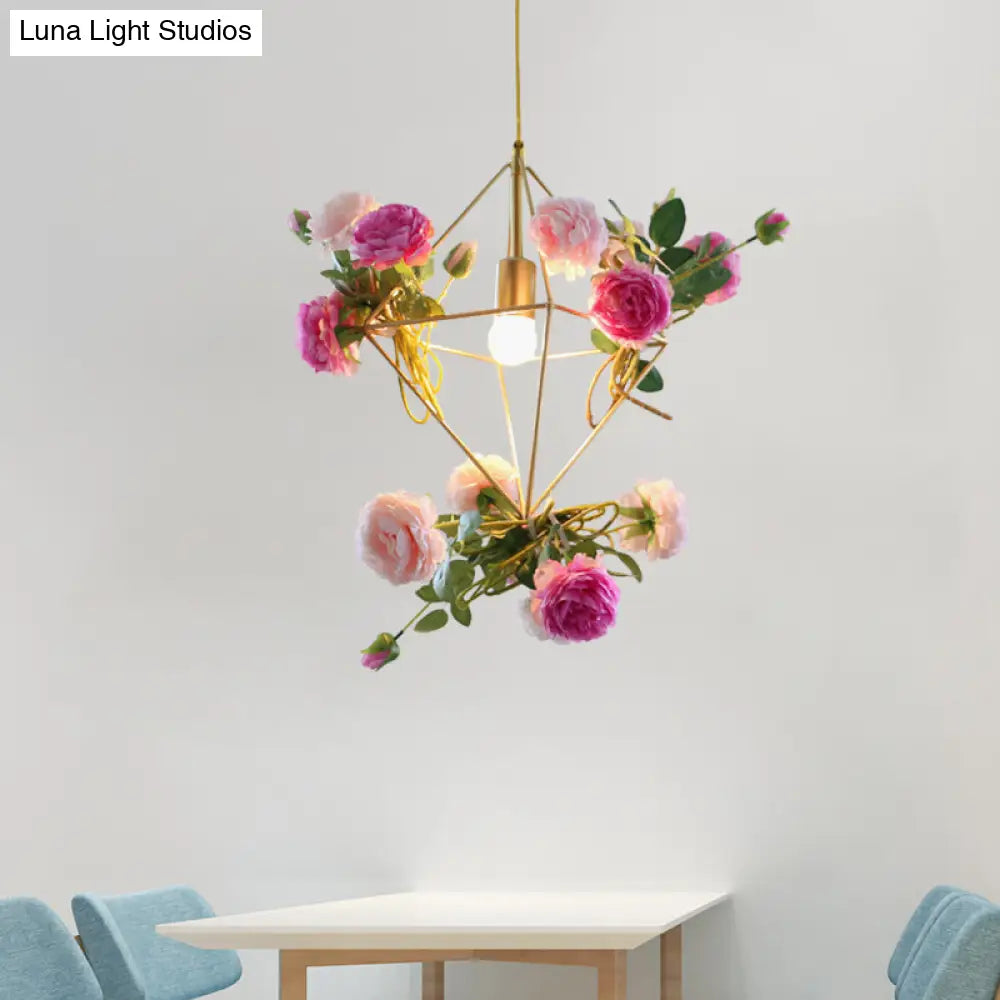Vintage Diamond Cage Pendant Light Kit - 14’/18’ H 1-Light Metal Hanging Lamp In Gold With Faux