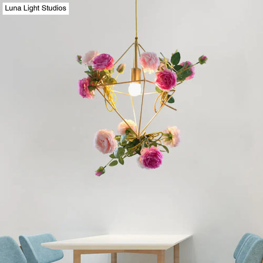 Vintage Diamond Cage Pendant Light Kit - 14’/18’ H 1-Light Metal Hanging Lamp In Gold With Faux