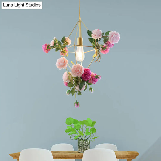 Vintage Diamond Cage Pendant Light Kit - 14’/18’ H 1-Light Metal Hanging Lamp In Gold With Faux