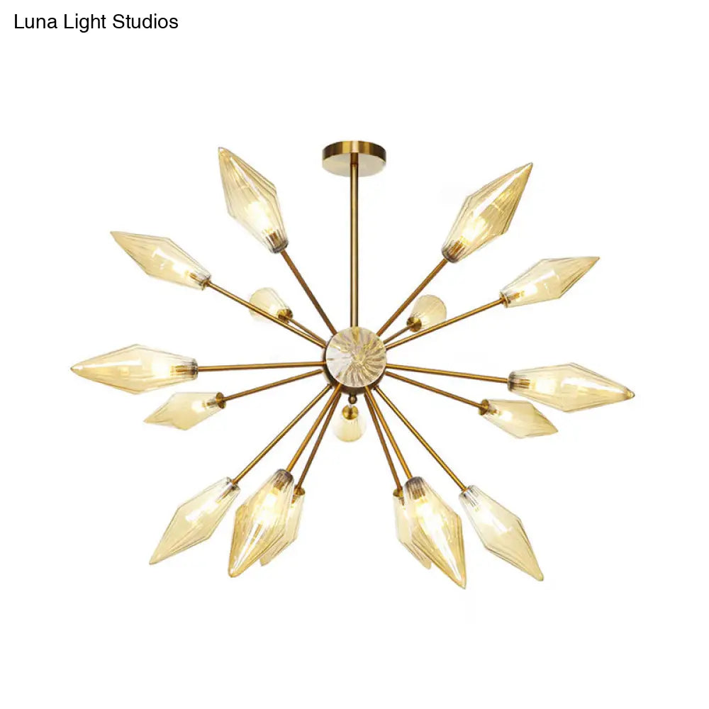 Vintage Diamond Hanging Fixture Chandelier - Amber/Clear Glass 9/12/15 Heads Adjustable Rod For