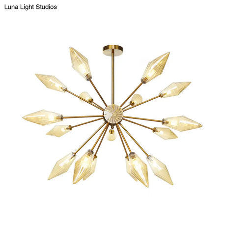 Vintage Diamond Hanging Fixture Chandelier - Amber/Clear Glass 9/12/15 Heads Adjustable Rod For