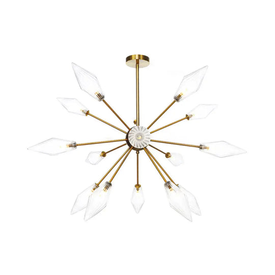 Vintage Diamond Hanging Fixture Chandelier - Amber/Clear Glass 9/12/15 Heads Adjustable Rod For