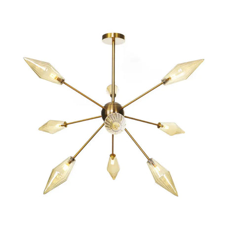 Vintage Diamond Hanging Fixture Chandelier - Amber/Clear Glass 9/12/15 Heads Adjustable Rod For