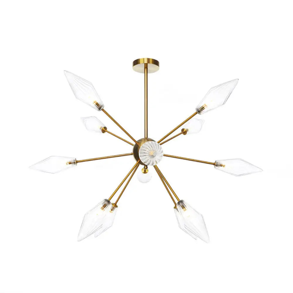 Vintage Diamond Hanging Fixture Chandelier - Amber/Clear Glass 9/12/15 Heads Adjustable Rod For