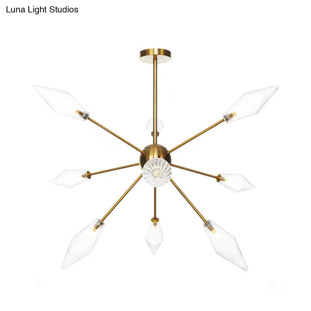 Vintage Diamond Hanging Chandelier Light - Amber/Clear Glass 9/12/15 Heads Adjustable Rod Restaurant