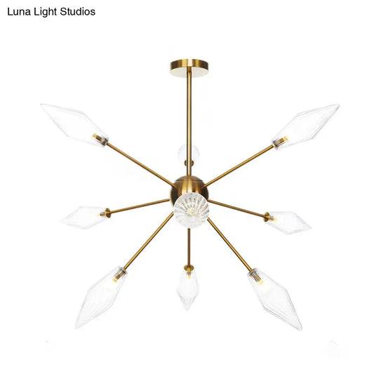 Vintage Diamond Hanging Chandelier Light - Amber/Clear Glass 9/12/15 Heads Adjustable Rod Restaurant