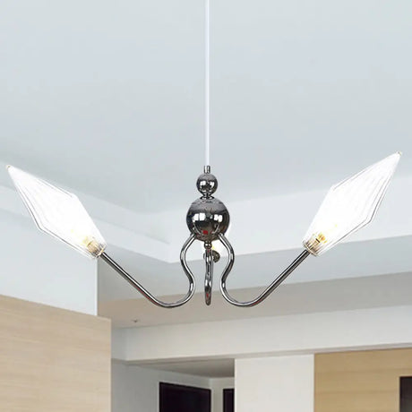 Vintage Diamond Hanging Lamp: Amber/Clear Glass 3-Head Chandelier With Adjustable Cord -
