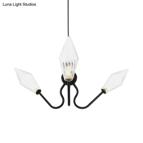 Vintage Diamond Hanging Lamp: Amber/Clear Glass 3-Head Chandelier With Adjustable Cord -