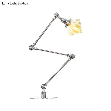 Vintage Diamond Shade Table Lamp: Amber/Clear Glass Adjustable Arm - Black/Brass
