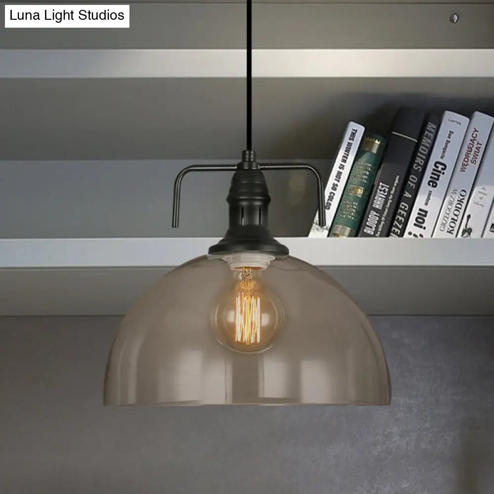 Vintage Black Dome Pendant Light With Clear Glass Shade