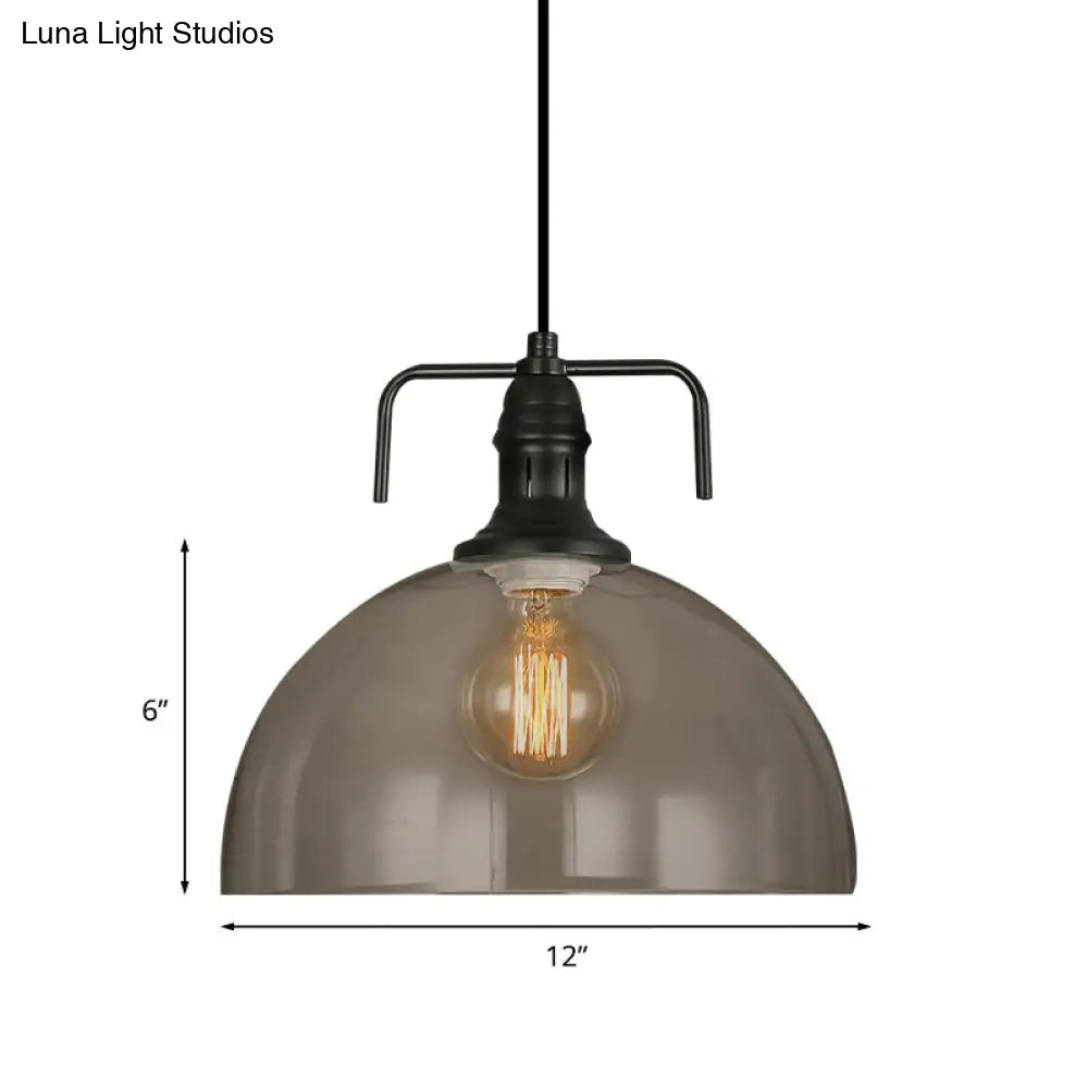 Vintage Black Dome Pendant Light With Clear Glass Shade