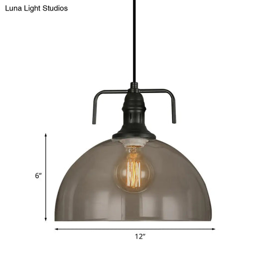 Vintage Black Dome Pendant Light With Clear Glass Shade