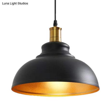 Vintage Domed Pendant Light - Metal Hanging In Black For Dining Room