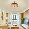 Vintage Drum Semi Flush Ceiling Light In Black Finish For Living Room Décor
