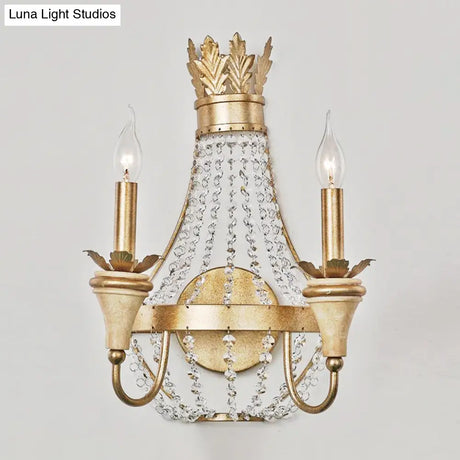 Vintage Empire Wall Light With Clear Crystal Bead And Champagne Finish - 2 Lights