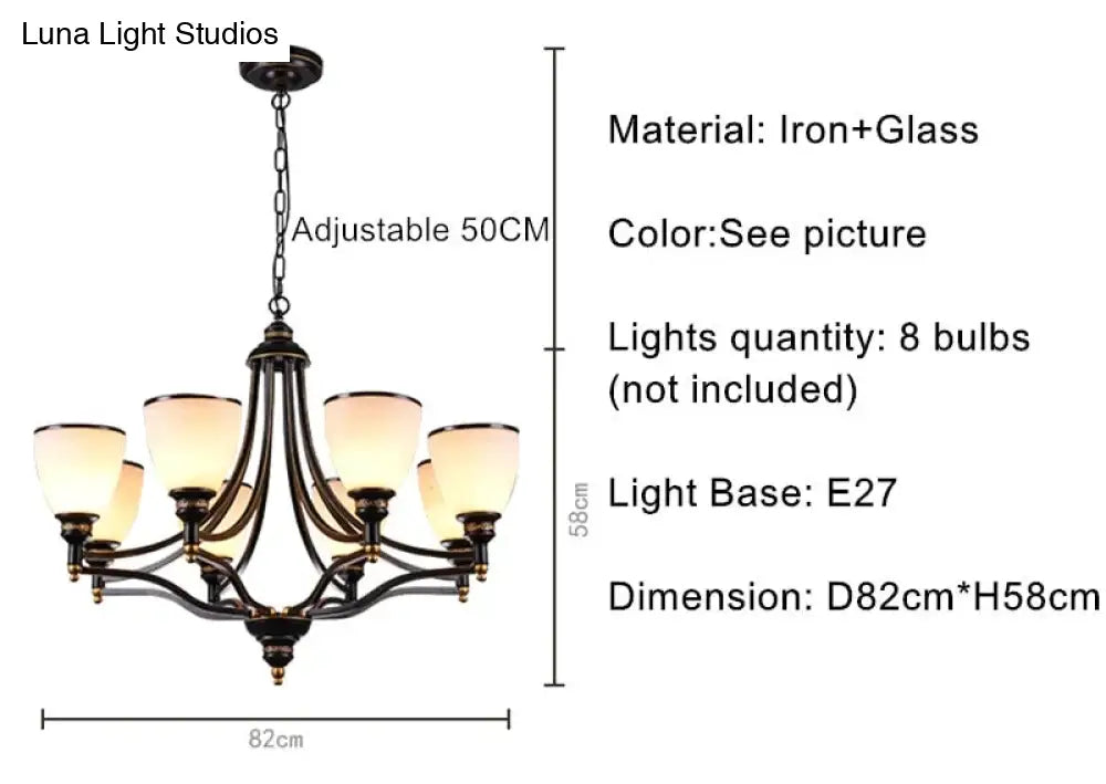 Vintage European Style Oil Rubbed Bronze 3/5/6/8 Light Glass Chandelier Shades