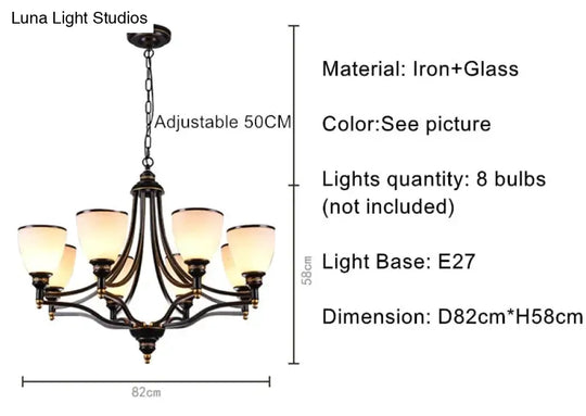 Vintage European Style Oil Rubbed Bronze 3/5/6/8 Light Glass Chandelier Shades