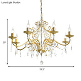 Vintage Exposed Chandelier Pendant Light With Crystal Deco - Gold Finish 3/6/8 Bulbs