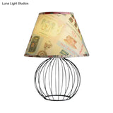 Vintage Fabric Black Nightstand Light With Orb Cage Base - Elegant Desk Lighting For Living Room And