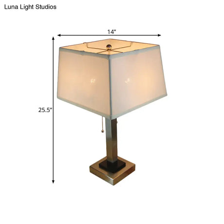 Vintage Fabric Cube Cage Table Lamp With Chrome Finish And Pull Chain - Perfect For Reading