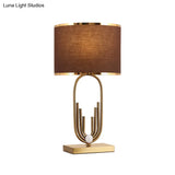 Vintage Fabric Nightstand Lamp: Round Shade Single-Bulb Table Lighting For Study Room In Coffee