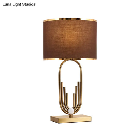 Vintage Fabric Nightstand Lamp: Round Shade Single-Bulb Table Lighting For Study Room In Coffee