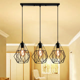 Vintage Faceted Cage Ceiling Fixture 3 Bulbs Pendant Lighting Black Metal For Dining Table / A