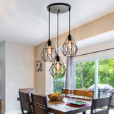 Vintage Faceted Cage Ceiling Fixture 3 Bulbs Pendant Lighting Black Metal For Dining Table / A Round