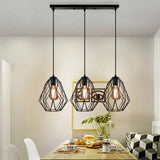 Vintage Faceted Cage Ceiling Fixture 3 Bulbs Pendant Lighting Black Metal For Dining Table / B
