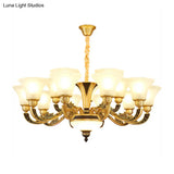 Vintage Flared Suspension Chandelier For Living Room - Cream Frosted Glass Light