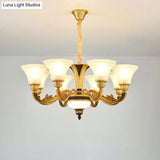 Vintage Flared Suspension Chandelier For Living Room - Cream Frosted Glass Light