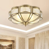 Vintage Floral Bedroom Ceiling Lamp - 14’/18’ Milky Glass Brass Flush Mount Lighting 3/4 Lights