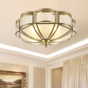 Vintage Floral Bedroom Ceiling Lamp - 14’/18’ Milky Glass Brass Flush Mount Lighting 3/4 Lights