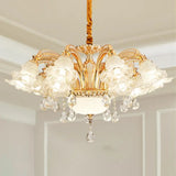 Vintage Floral Chandelier Pendant With Ribbed Ruffle Glass And Crystal Accent 15 / White