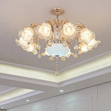 Vintage Floral Chandelier Pendant With Ribbed Ruffle Glass And Crystal Accent 8 / White