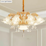 Vintage Floral Chandelier Pendant With Ribbed Ruffle Glass And Crystal Accent