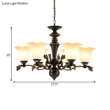 Vintage Floral Frosted Glass Chandelier - 6-Bulb Hanging Light Up Ceiling Suspension Black Finish