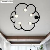 Vintage Flower Cage Iron Semi - Flush Mount Light Fixture For Bedroom - Black/Gold Finish 5 Bulb