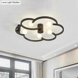Vintage Flower Cage Iron Semi - Flush Mount Light Fixture For Bedroom - Black/Gold Finish 5 Bulb
