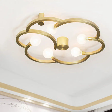 Vintage Flower Cage Iron Semi - Flush Mount Light Fixture For Bedroom - Black/Gold Finish 5 Bulb