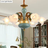 Vintage Flower Opal Frosted Glass Chandelier: Brown-Blue Hanging Light For Living Room
