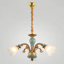 Vintage Flower Opal Frosted Glass Chandelier: Brown-Blue Hanging Light For Living Room 3 / Brown
