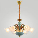 Vintage Flower Opal Frosted Glass Chandelier: Brown-Blue Hanging Light For Living Room 6 / Brown