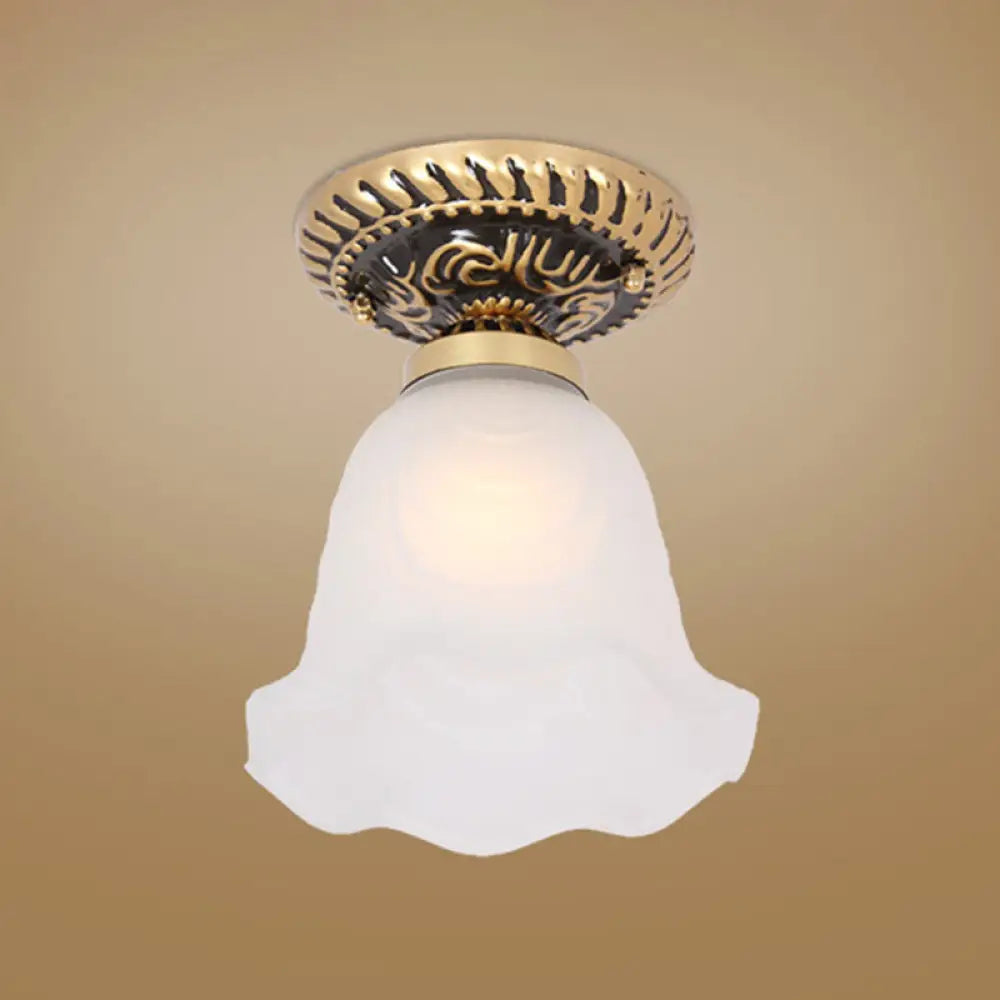 Vintage Flower Shade Flush Mount Light With Frosted Glass - White Semi Ceiling / F