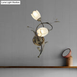 Vintage Flower Wall Sconce Lighting - Bronze Frosted Glass Light Fixture For Living Room Right/Left