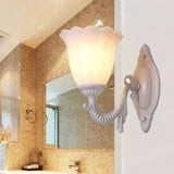 Vintage Flower White Glass Sconce Light With Curved Arm - Wall Mounted Lighting For Living Room 1 /